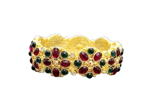 Gold Rhinestone with Multicolored Stones Magnetic Clasp Bracelet