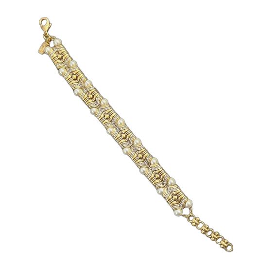 6.5+1.5" Extender Gold- Rhinestone with 6mm Pearls Bracelet