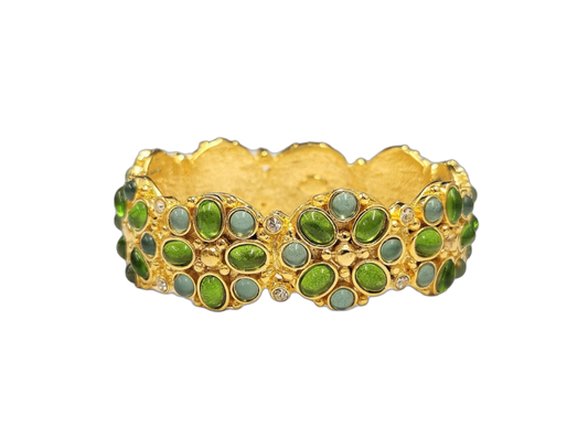 Gold Rhinestone with Aqua and Peridot Stones Magnetic Clasp Bracelet