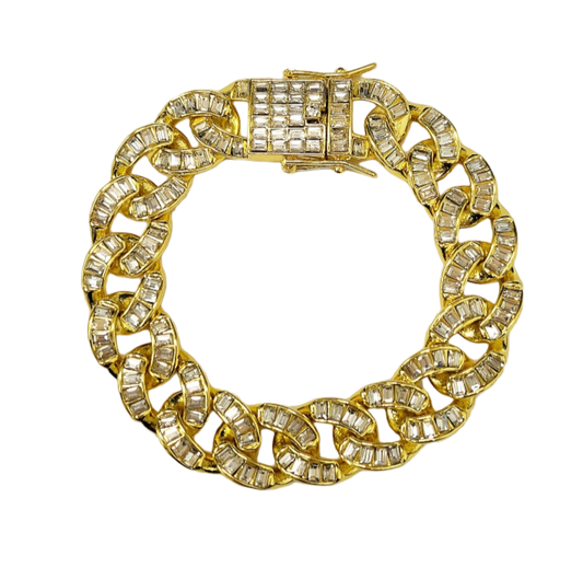 8" Gold with Crystal Baguettes Curb Link Chain Bracelet