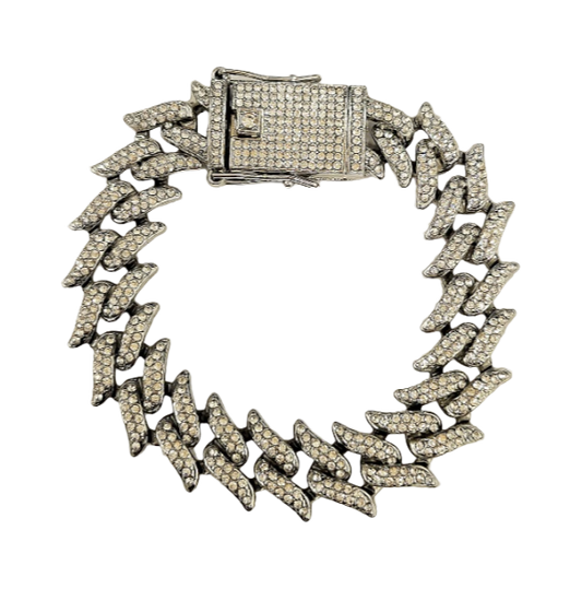 8" Silver with Crystal Herringbone Link Chain Bracelet