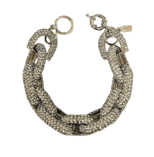 8" Silver with Crystal Open Oval Link Chain Bracelet