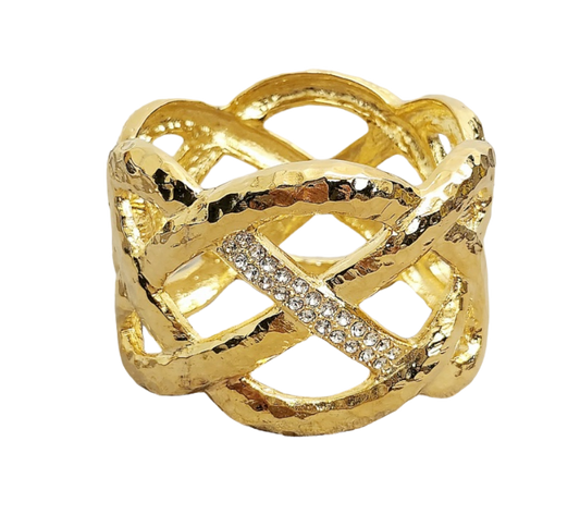 Gold with Crystal Criss Cross Cuff Bracelet
