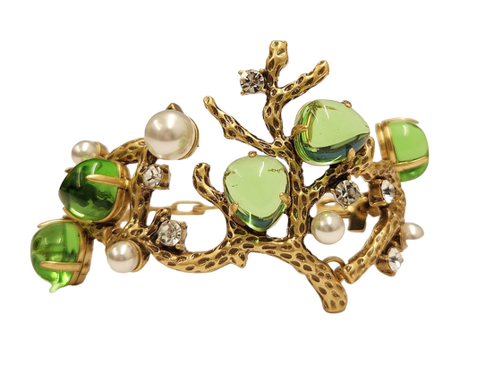 Gold Sea Branch with Pearls- Crystal- Peridot Bracelet