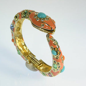 Light Coral Enamel Multi Pastel Gem Snake Bracelet