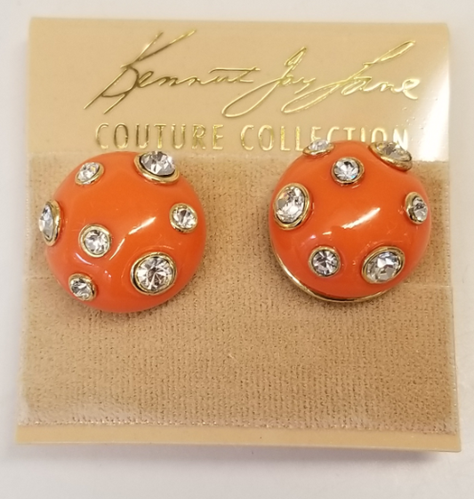 Coral and Crystal Dots Small Button Clip Earring