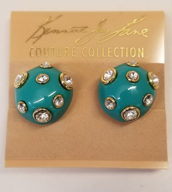 Small Turquoise Dome Earring with Crystals