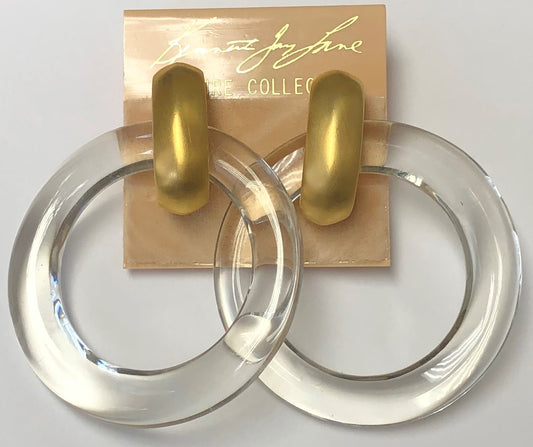 Satin Gold Top and Clear Small Ring Doorknocker Clip Earring