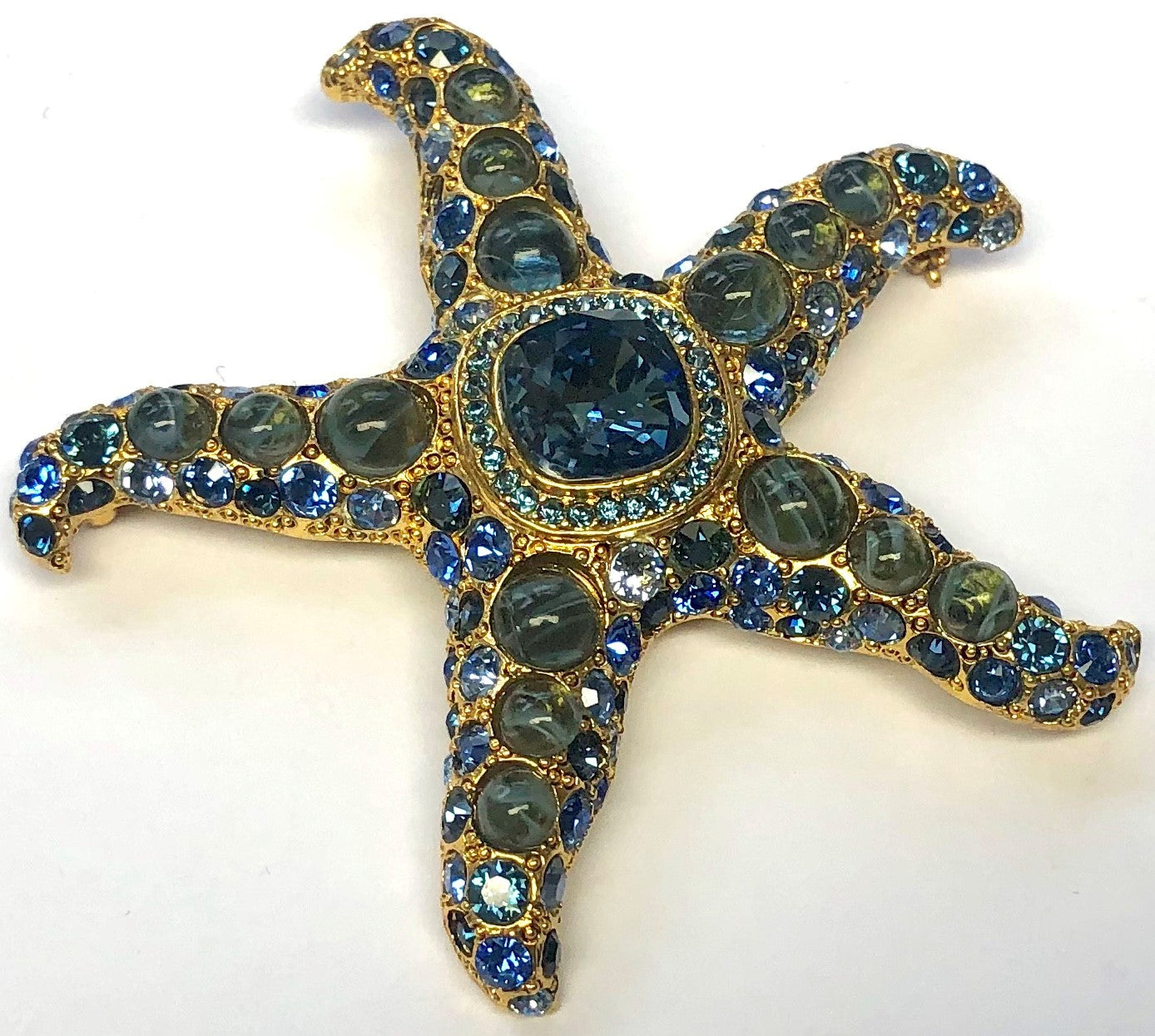 Gold Multi Sapphire Crystals And Cabochons Starfish Pin