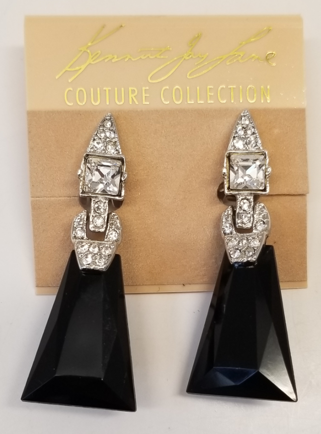 Silver and Crystal Jet Deco Drop Earring