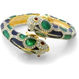 Blue and Green Enamel Double Fishead Bracelet