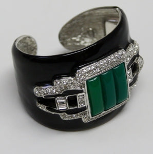 Black Enamel And Crystal With Jade Center Cuff