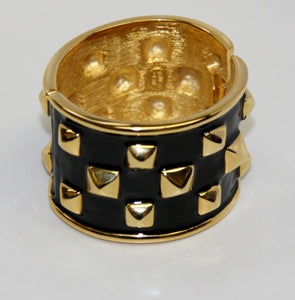 Black Enamel And Polished Gold Pyramid Cuff