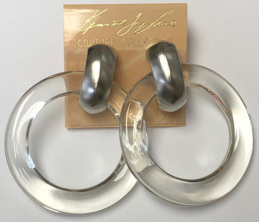 Satin Silver Top And Clear Small Ring Doorknocker Clip Earring