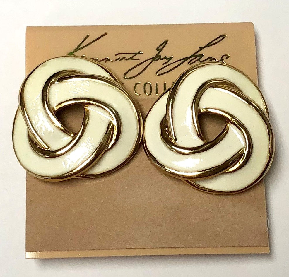 Gold White Enamel Knot Clip Earring