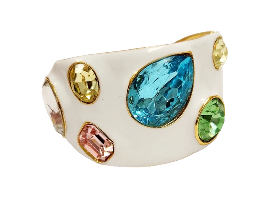 White Enamel with Multi Pastel Stones Cuff Bracelet