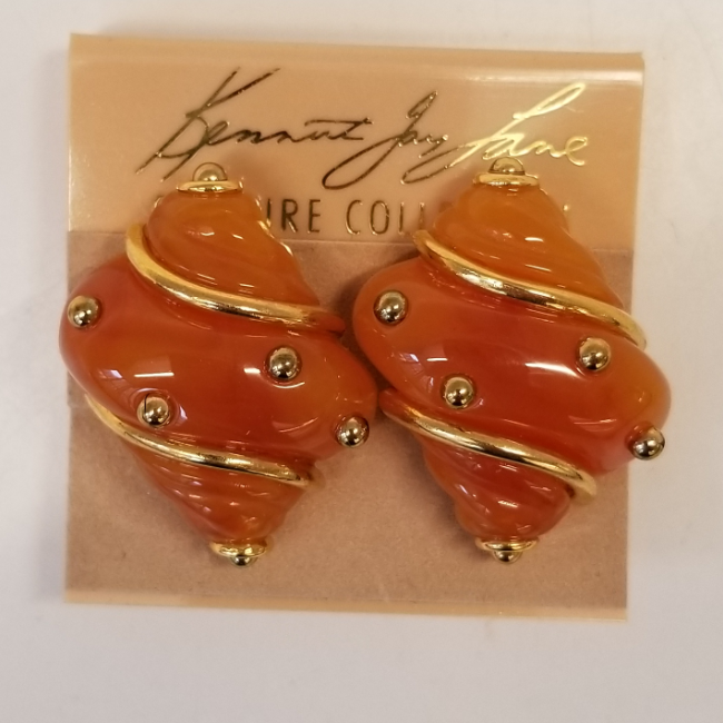 Amber Shell Clip Earring with Gold Dots