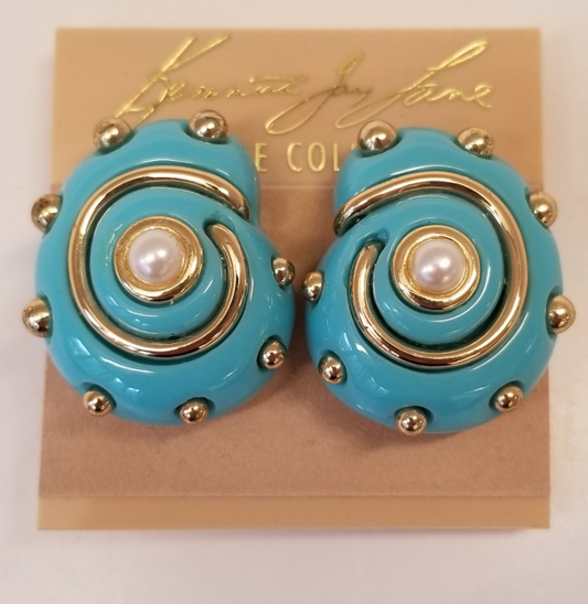 Turquoise and Gold Dots Snail Earring