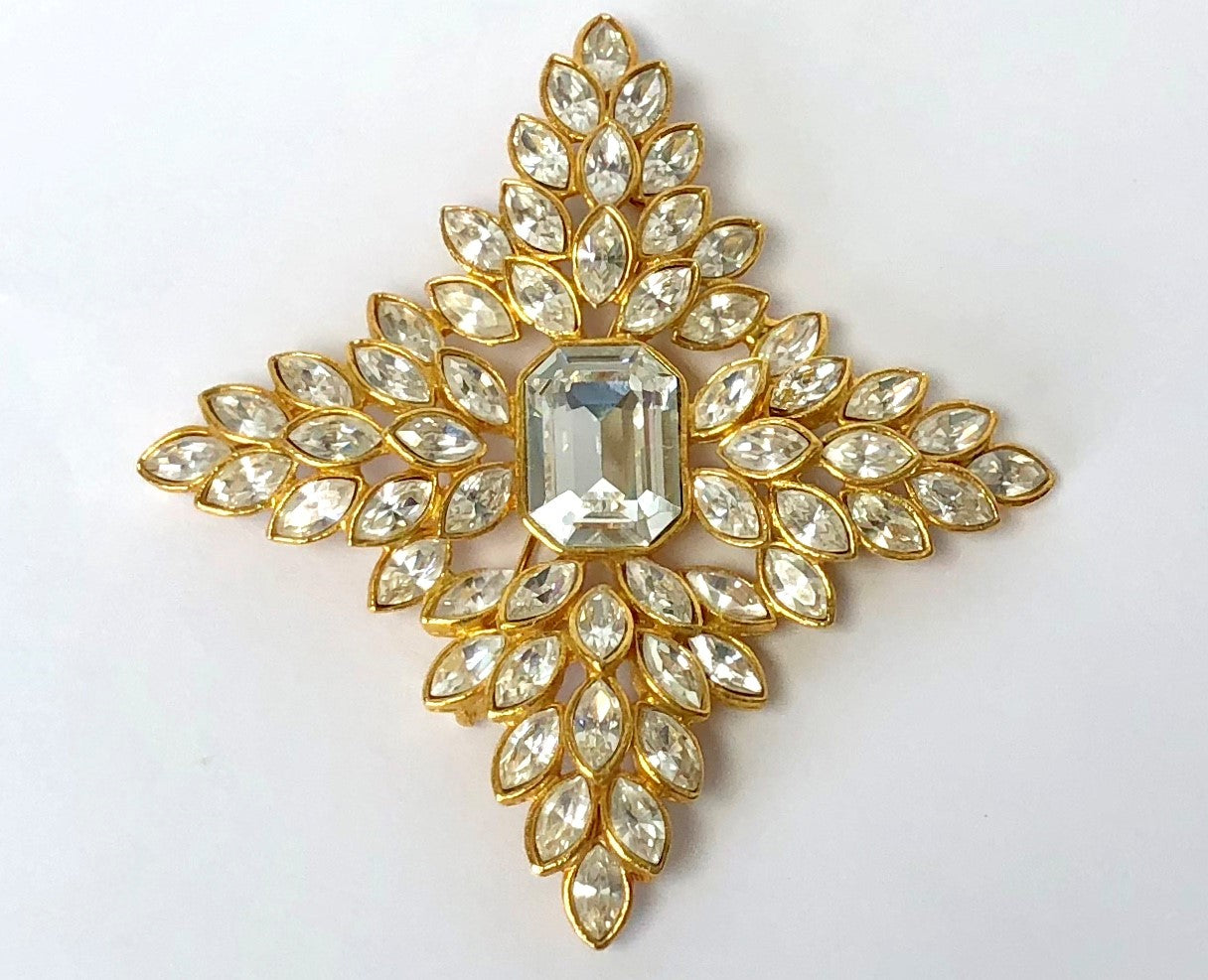 Jackie Onassis Gold and Crystals Cruciform Pin