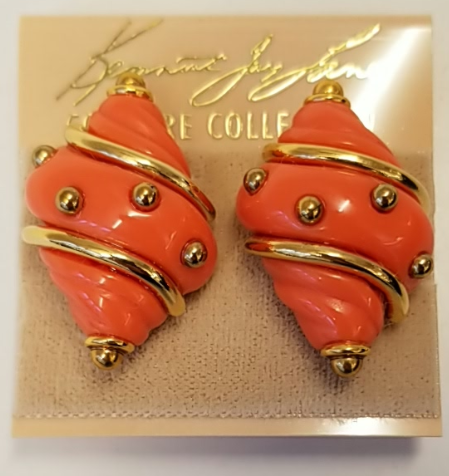 Coral Small Shell Clip Earring with Gold Dots