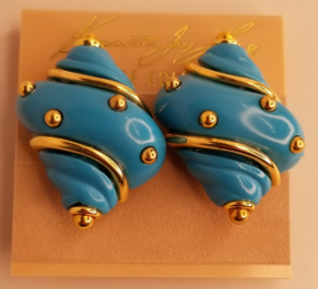 Turquoise Shell Earring with Gold Dots