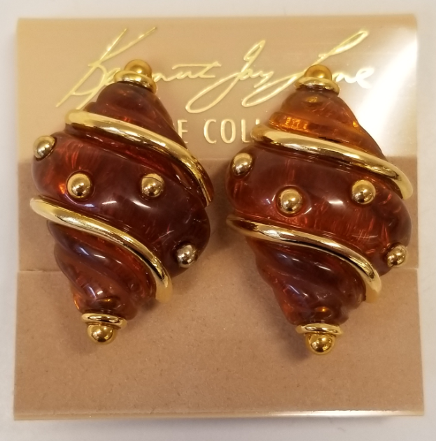 Small Tortoise Shell Clip Earring with Gold Dots