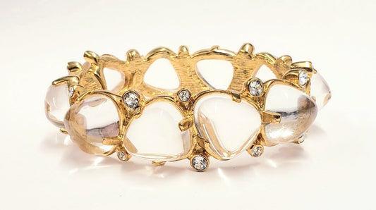 Gold Crystal & Clear Nugget Stones Hinged Bangle