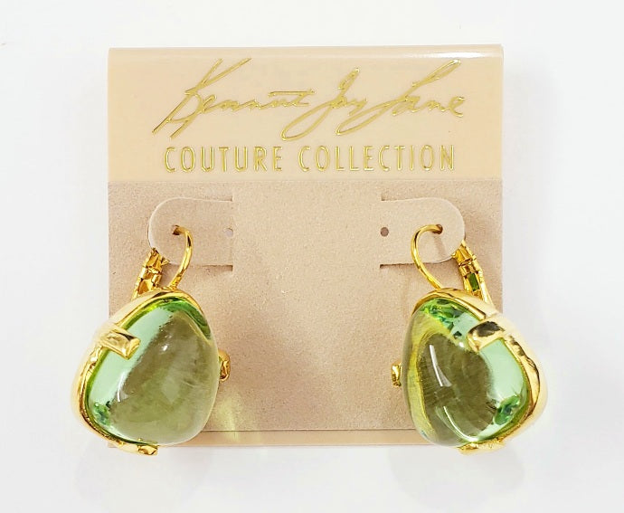 Gold Peridot Glass Cabochon Nugget Euro-wire Earring