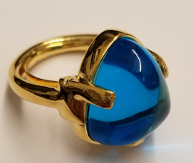 aqua glass cabochon 3 prong ring