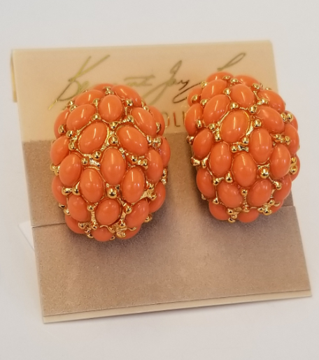 Coral Cabochon Hoop Earring