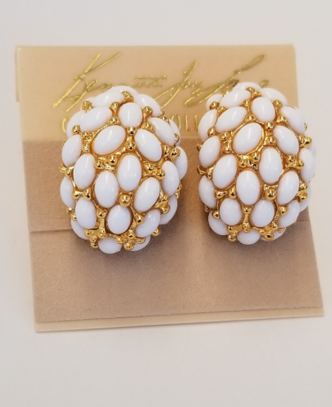 White Cabochon Hoop Earring