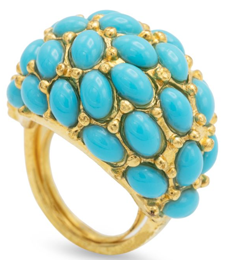 Gold and Turquoise Cluster Adjustable Ring