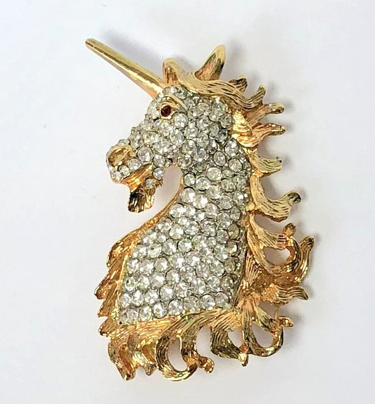 Crystal and Gold Unicorn Head Pin