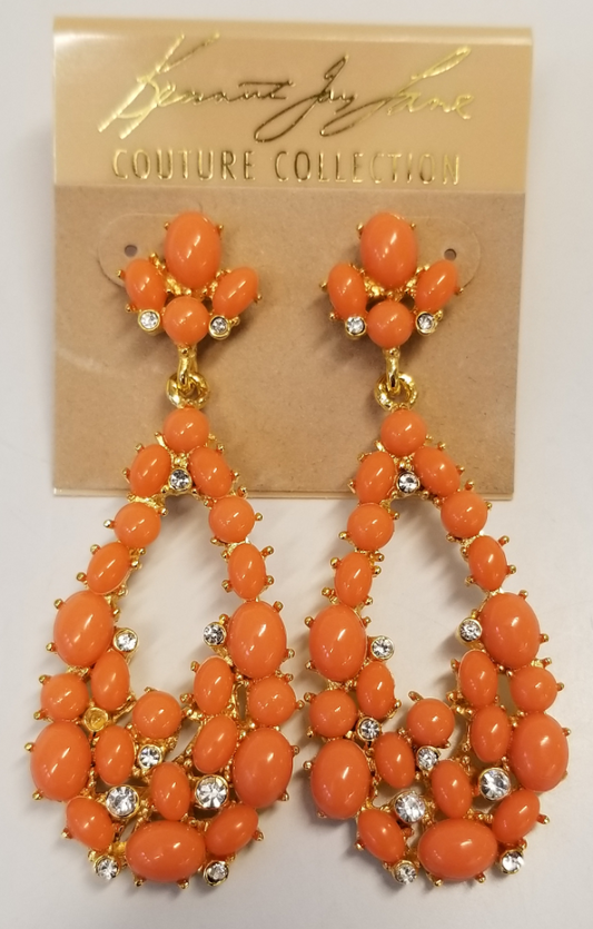 Coral cabochons drop pierced earring