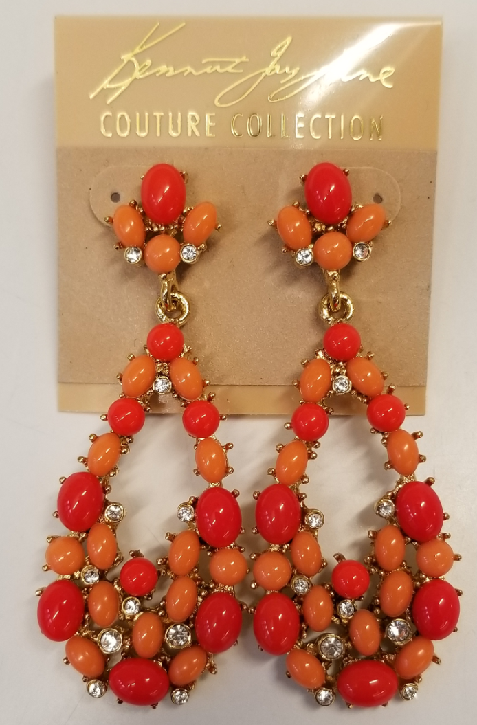 2 tone coral cabochons drop pierced earring