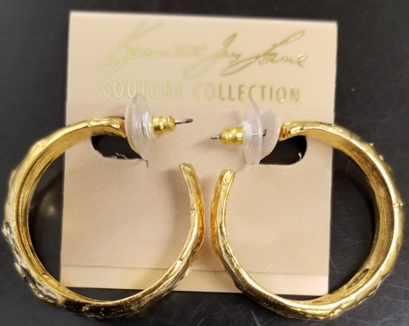 satin gold hammered hoop pierced earrings