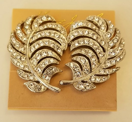 Crystal Feather Clip Earrings