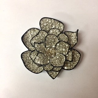 Black Line Crystal with Crystal Center Flower Pin