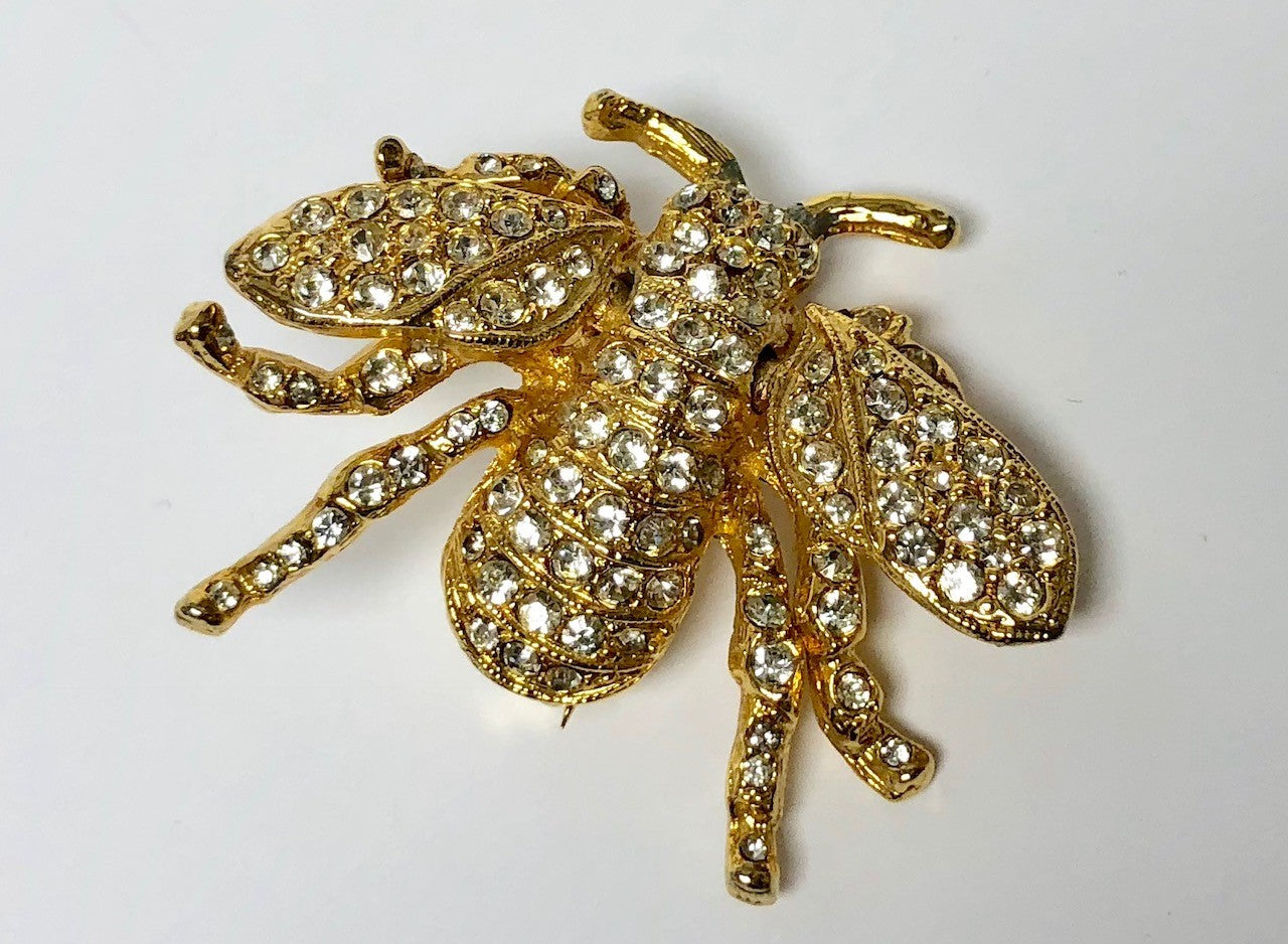 Gold and Crystal Bee Pin