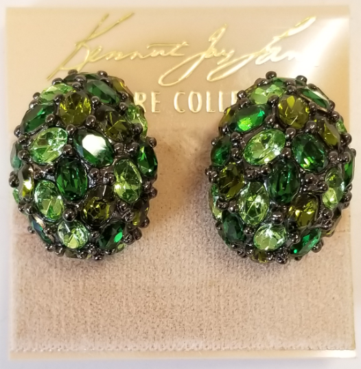 Multi Green Domed Clip Earring