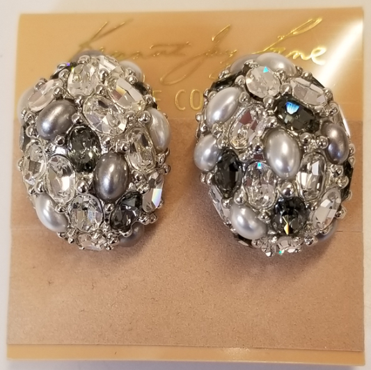 Black Diamond & Pearl Cluster Clip-On Earrings