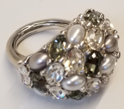 Multi Crystal & Pearl Domed Ring