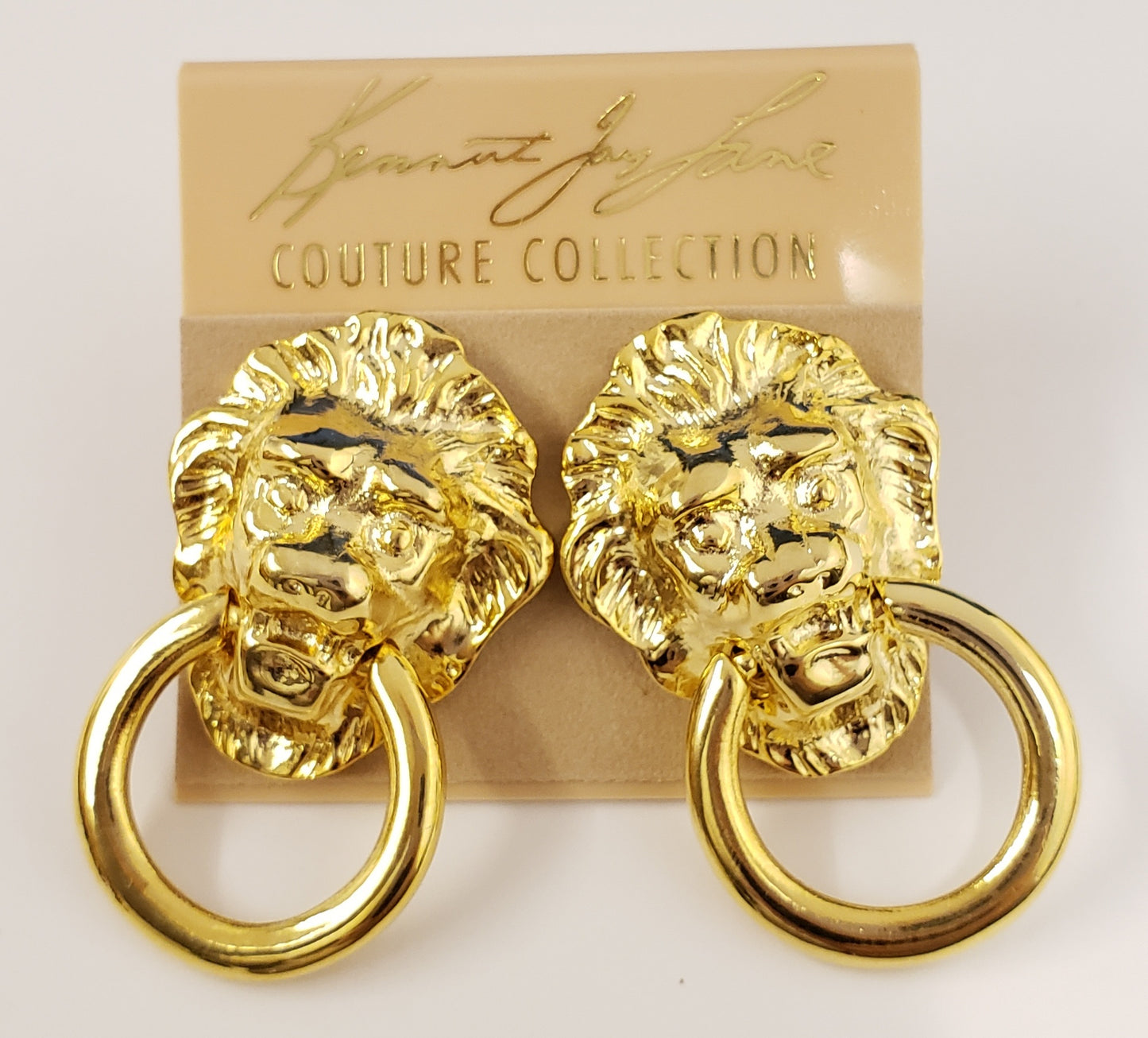 Polished Gold Lion Head Doorknocker Pierced Earring