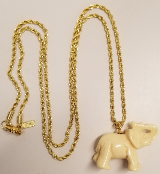 34" Ivory Elephant on Gold Chain