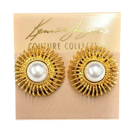 Gold with Pearl Center Button Pierced Earring