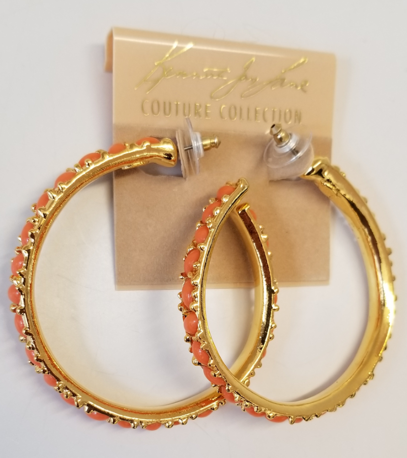 large coral cabachons hoop pierced earring