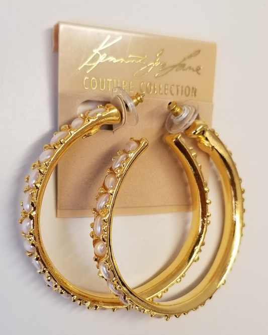 large pearl cabochons hoop pierced earring