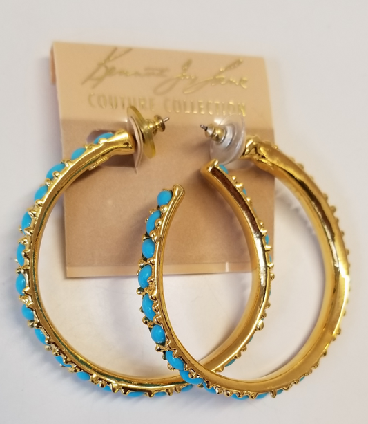 large turquoise cabachons hoop pierced earring