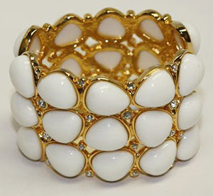 3 Layer White Cabochon With Crystal Hinged Cuff
