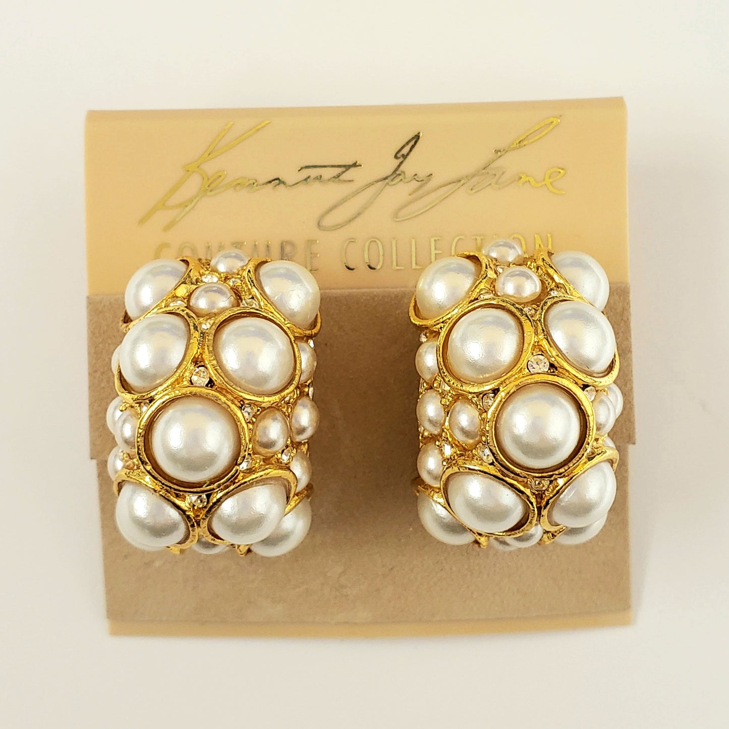 Gold with Crystal & Pearl Cabochons Clip Earring